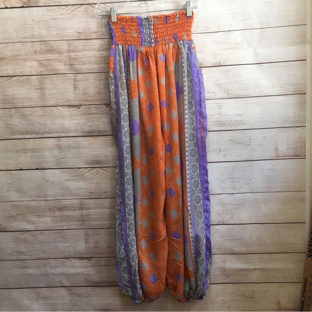 EARTHBOUND TRADING HAREM PANTS IN ORANGE AND PURPLE - Picture 6 of 9